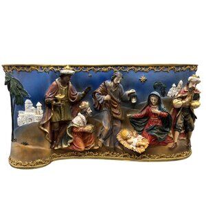 Advent Nativity Scroll Scene 4-Tealight Candle Holder 3D Christmas Decor 10"